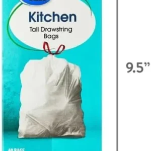 13-Gallon Drawstring Tall Kitchen Trash Bags, Unscented, 40 Bags_(pack of 1)